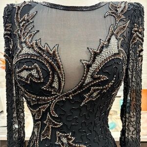 AJ Bari Vintage Blackbeaded and sequined silk evening gown.